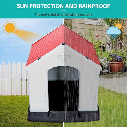 34Inch Large Plastic Dog House - Waterproof Dog Kennel with Air Vents and Elevated Floor All Weather Indoor Outdoor Insulated Doghouse Puppy Shelter Easy to Assemble