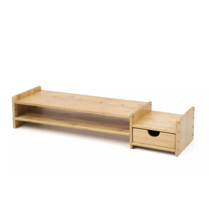 Monitor Stand Riser Desk Organizer-Bamboo 2 Tier Laptop Stand With Drawers