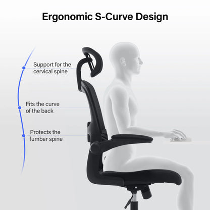 Office Chair, High Back Ergonomic Desk Chair, Mesh Desk Chair with Lumbar Support, headrest and Flip-up Armrests, 400lb, Black