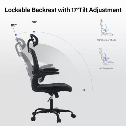 Office Chair, High Back Ergonomic Desk Chair, Mesh Desk Chair with Lumbar Support, headrest and Flip-up Armrests, 400lb, Black