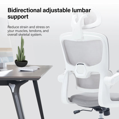 Ergonomic Office Chair with Tilt-Lock, Home Office Desk Chair with Auto Lumbar Support, High Back Mesh Desk Chair with Adjustable Headrest, Swivel Task Chair or Study Room Bedroom,Light Gray