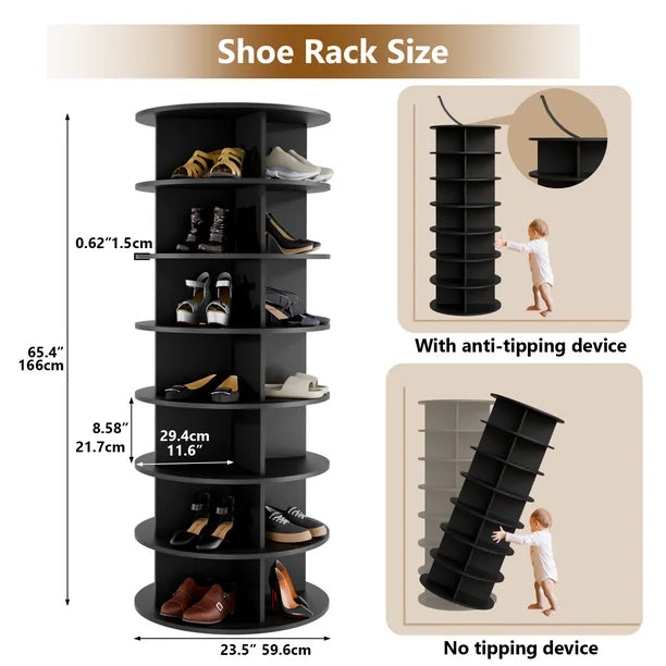 7 Tier Rotating Shoe Rack Tower, 360° Spinning Shoe Display Lazy Susan, Free Standing Shoe Organizer, Black