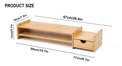 Monitor Stand Riser Desk Organizer-Bamboo 2 Tier Laptop Stand With Drawers