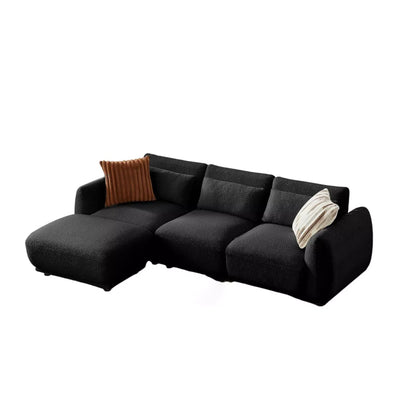 102" Modern Teddy Fabric L-Shaped Sofa, Coil Spring Seat, Off White / Black