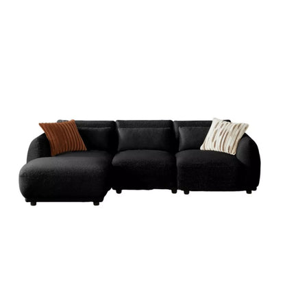 102" Modern Teddy Fabric L-Shaped Sofa, Coil Spring Seat, Off White / Black