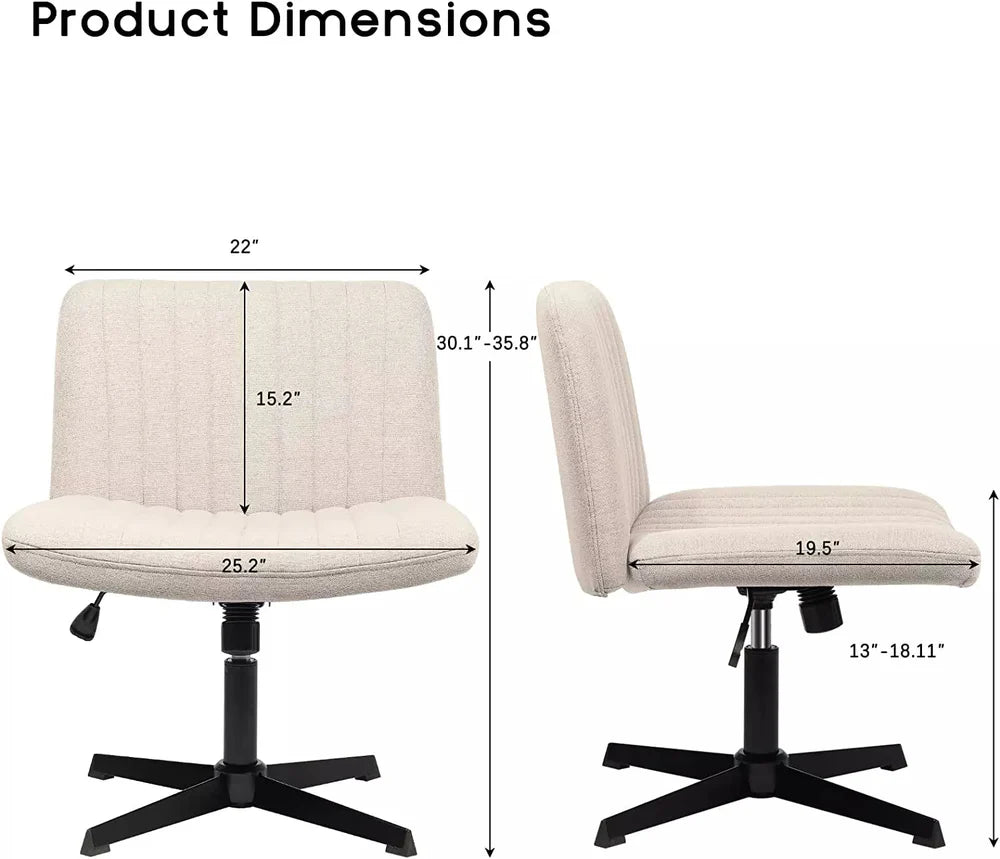 Criss Cross Chair Armless Cross Legged Office Desk Chair No Wheels Fabric Padded Modern Swivel Height Adjustable Mid Back Wide Seat Computer Task Vanity Chair for Home Office