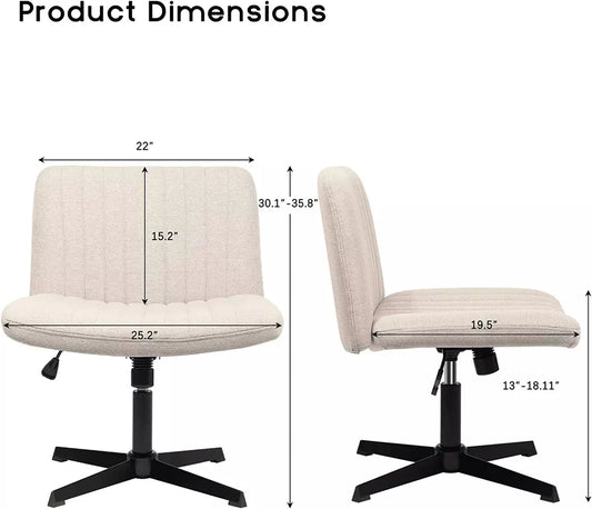 Criss Cross Chair Armless Cross Legged Office Desk Chair No Wheels Fabric Padded Modern Swivel Height Adjustable Mid Back Wide Seat Computer Task Vanity Chair for Home Office