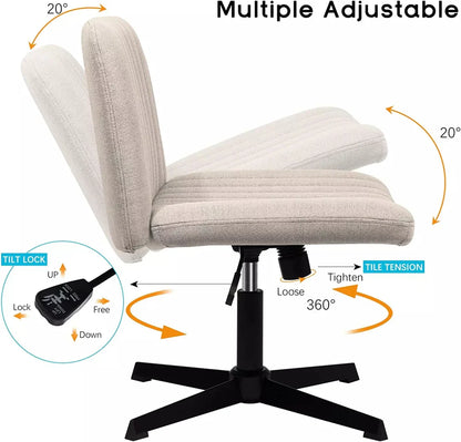 Criss Cross Chair Armless Cross Legged Office Desk Chair No Wheels Fabric Padded Modern Swivel Height Adjustable Mid Back Wide Seat Computer Task Vanity Chair for Home Office