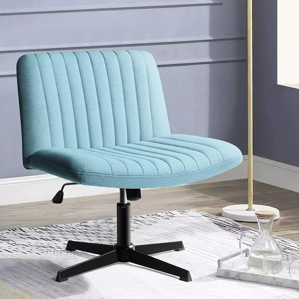 Criss Cross Chair Armless Cross Legged Office Desk Chair No Wheels Fabric Padded Modern Swivel Height Adjustable Mid Back Wide Seat Computer Task Vanity Chair for Home Office