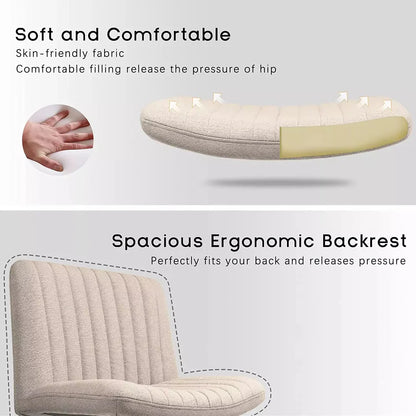 Criss Cross Chair Armless Cross Legged Office Desk Chair No Wheels Fabric Padded Modern Swivel Height Adjustable Mid Back Wide Seat Computer Task Vanity Chair for Home Office