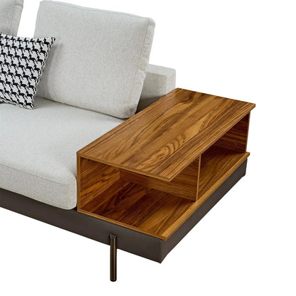 147.2'' Upholstered Sofa with USB, Cotton Fabric, Modern 4 Seat Couch w/ Shelves