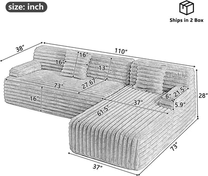110" Modern Cloud Sectional Sofa, Free Combination Upholstered Couch w/ 2-Pillow