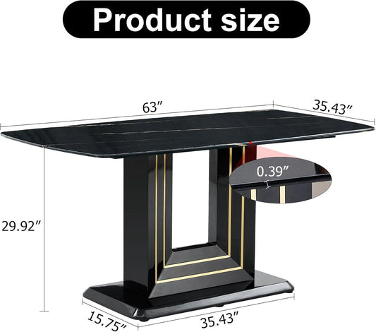 63" Faux Marble Dining Table for 4-6, Elegant Kitchen & Dining Room Table Modern