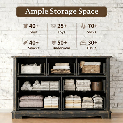 Farmhouse 7/8-Drawer Dresser, Vintage Rustic Wood Chest with Natural Texture