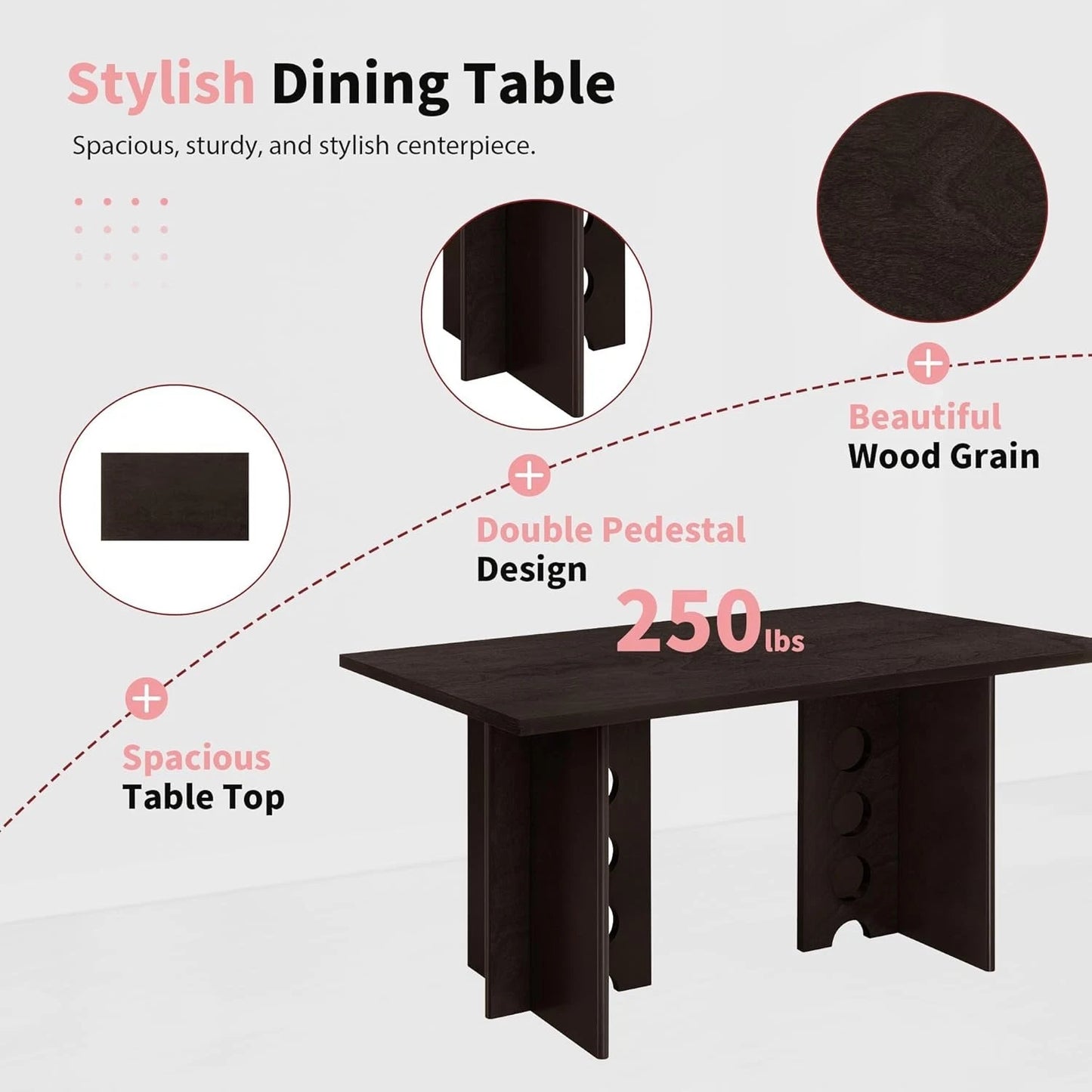 Modern 6PC Dining Table Set w/ 4 Upholstered Rattan Back Chairs & Bench Espresso