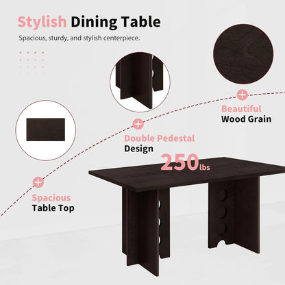 Modern 6PC Dining Table Set w/ 4 Upholstered Rattan Back Chairs & Bench Espresso