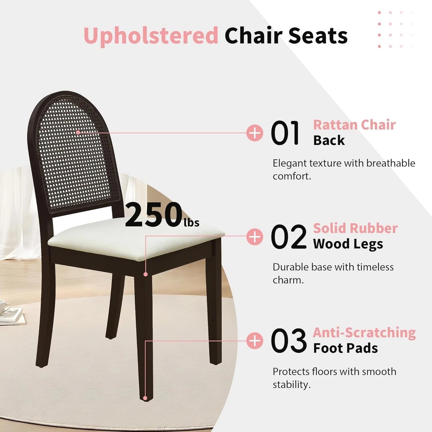 Modern 6PC Dining Table Set w/ 4 Upholstered Rattan Back Chairs & Bench Espresso