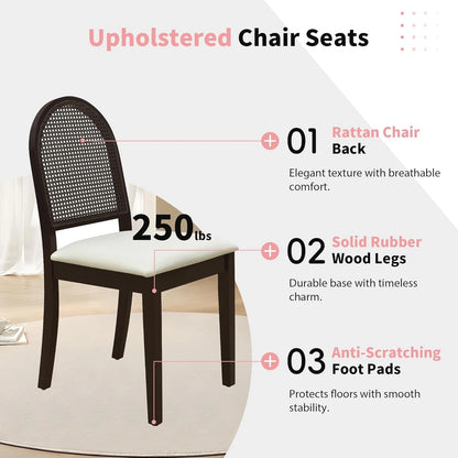 Modern 6PC Dining Table Set w/ 4 Upholstered Rattan Back Chairs & Bench Espresso