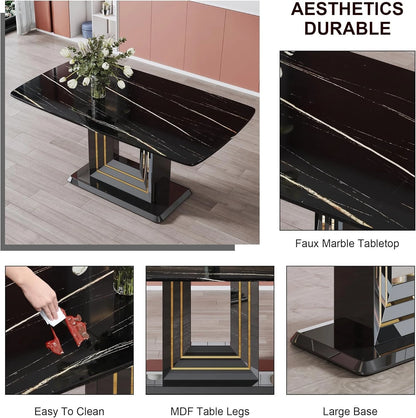 63" Faux Marble Dining Table for 4-6, Elegant Kitchen & Dining Room Table Modern