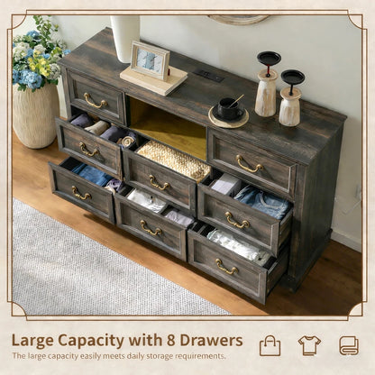Farmhouse 7/8-Drawer Dresser, Vintage Rustic Wood Chest with Natural Texture