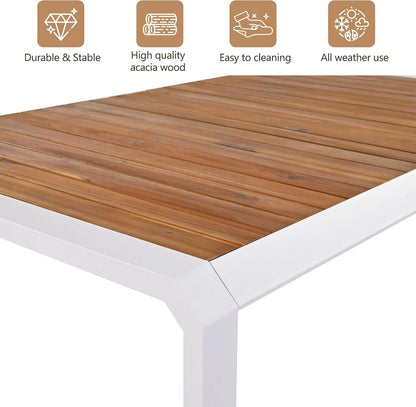 7PC Patio Dining Table Set Rattan Chairs Acacia Wood Top Outdoor Furniture