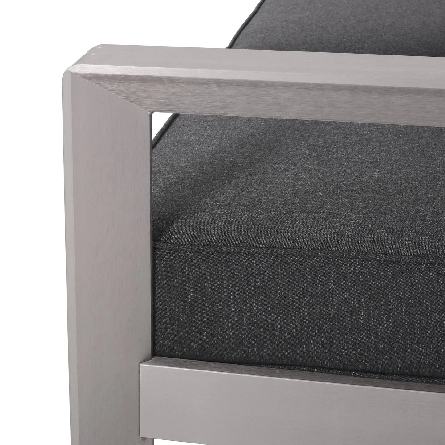 Outdoor Aluminum Loveseat with Cushions, Silver & Charcoal, 2-Seater Patio Sofa