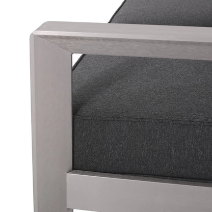 Outdoor Aluminum Loveseat with Cushions, Silver & Charcoal, 2-Seater Patio Sofa