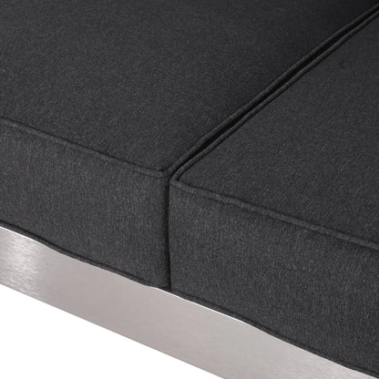 Outdoor Aluminum Loveseat with Cushions, Silver & Charcoal, 2-Seater Patio Sofa