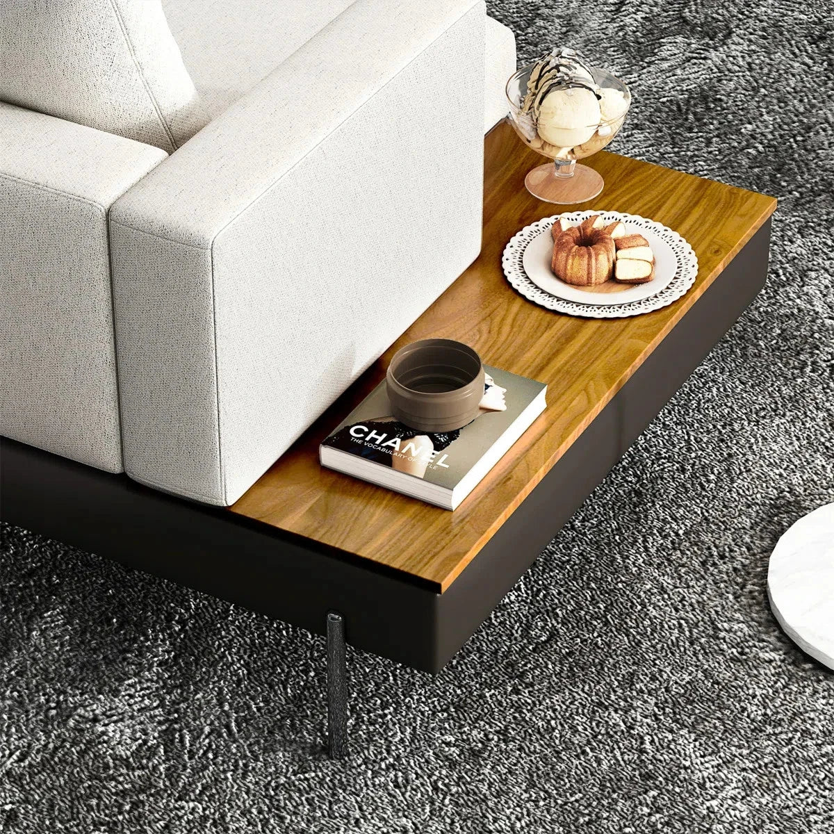 147.2'' Upholstered Sofa with USB, Cotton Fabric, Modern 4 Seat Couch w/ Shelves