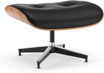 Black PU Leather Chaise Lounge Chair w/ Ottoman Mid Century Modern Wood Base