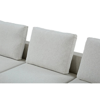 147.2'' Upholstered Sofa with USB, Cotton Fabric, Modern 4 Seat Couch w/ Shelves
