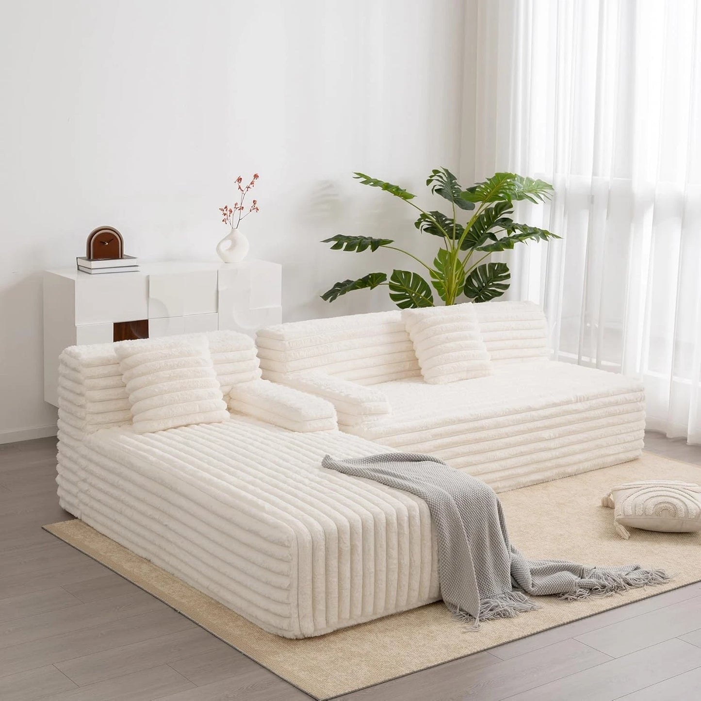 110" Modern Cloud Sectional Sofa, Free Combination Upholstered Couch w/ 2-Pillow