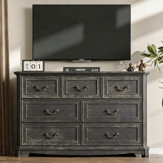 Farmhouse 7/8-Drawer Dresser, Vintage Rustic Wood Chest with Natural Texture