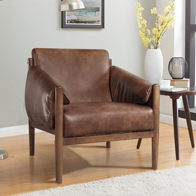 29.5'' Wide Vegan Leather Upholstered Accent Chair with Removable Arm Cushions