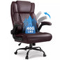 Big and Tall Office Chair, Ergonomic Leather Office Computer Desk Chair, Black Heavy Duty Office Chair with Flip-up Armrest, Comfortable High Back Home Chair 400 LBS with Lumbar Support