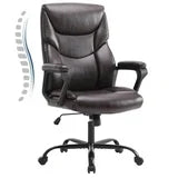 Big and Tall Office Chair Desk Chair 275lbs Wide Seat with Non-Adjustable Armrest and Lumbar Support PU Leather High Back Executive Task Ergonomic Computer Chair for Back Pain,Brown